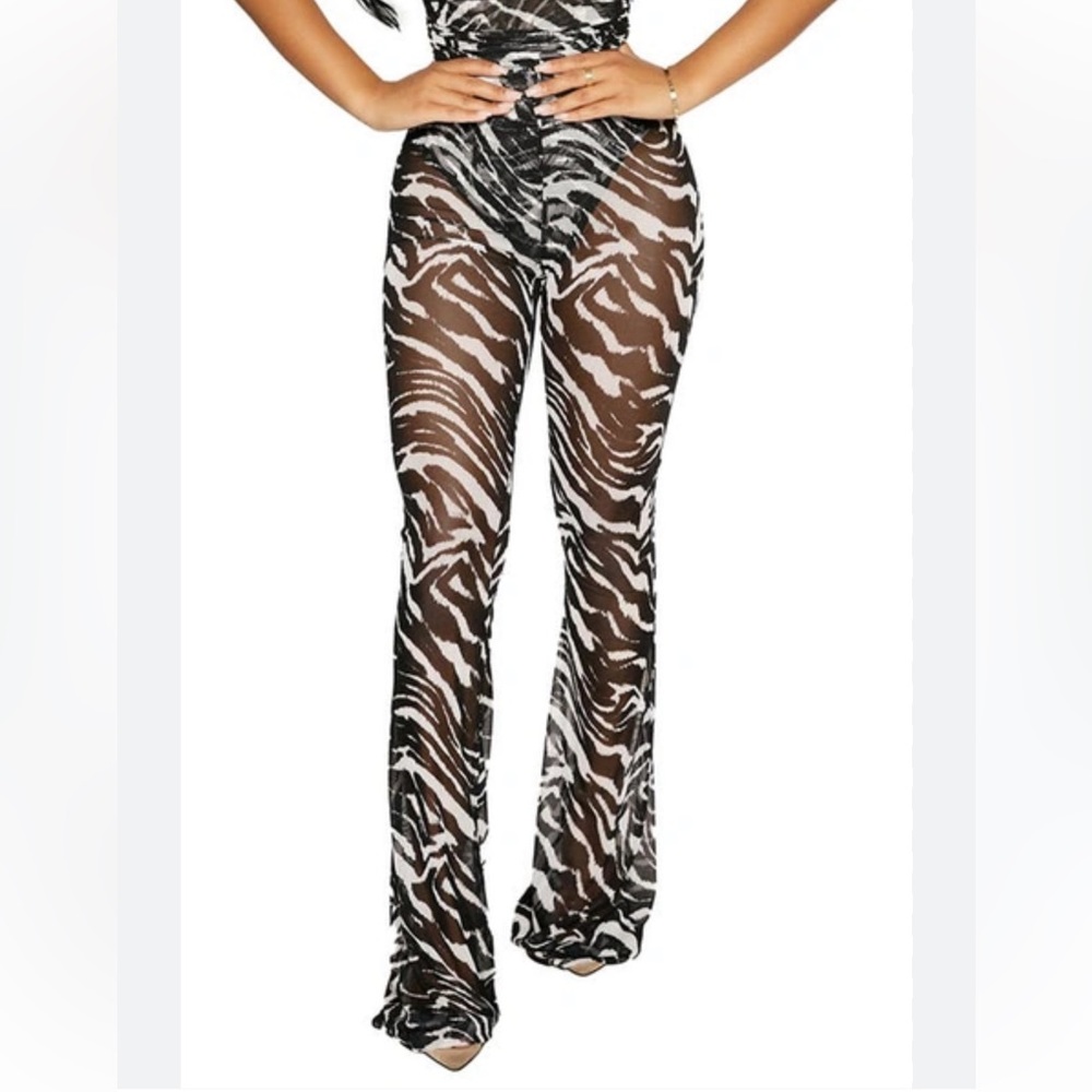 Naked Wardrobe NWT Sheer Zebra Flare Pants Size XS